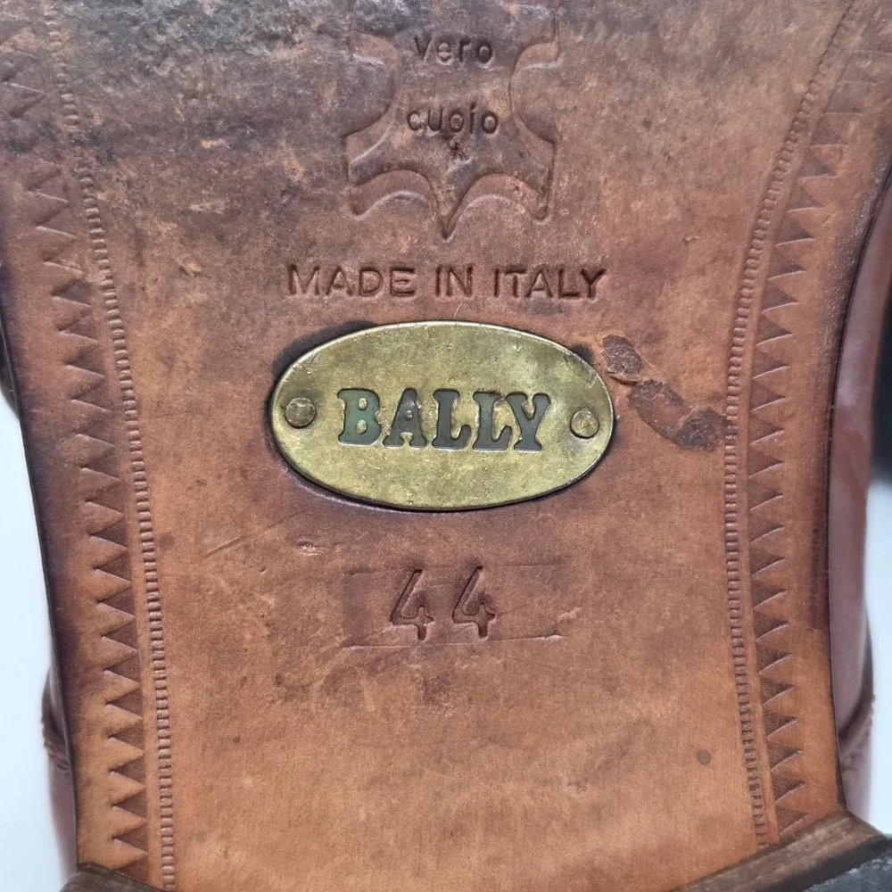 Vtg Bally Monk Strap Shoes Mens 44 Brown Two Tone Leather Cap‎ Toe Made in Italy